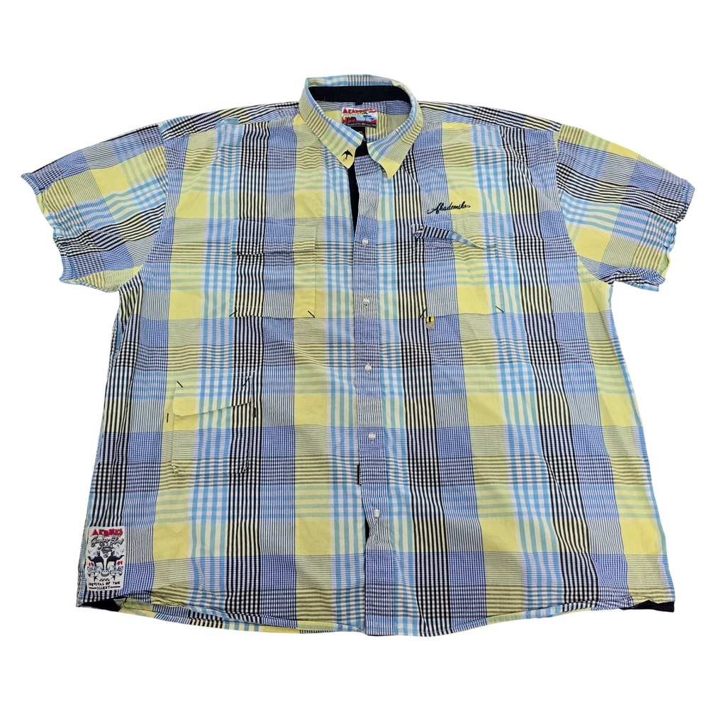 Akademiks Mens 4XL Plaid Button Down‎ Shirt Short Sleeve Blue Yellow Streetwear